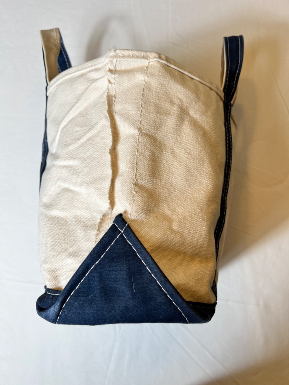 *FIRM PRICE* Vintage L.L. Bean Boat Tote Medium Navy /Natural Canvas Reg Handles - Picture 8 of 14